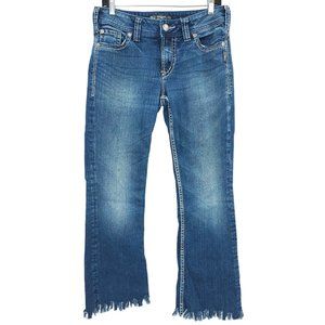 Silver Jeans Suki Surplus Sz 29 DIY CROPPED Frayed Hem Dark Wash Stretch Denim